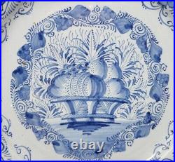 Antique French Blue Faience Plate Fruit Basket 8 5/8 c. 1790