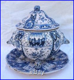 Antique French Blue White Faience Centerpiece Provence Moustiers Early 18th C