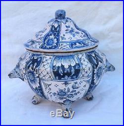Antique French Blue White Faience Centerpiece Provence Moustiers Early 18th C