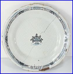 Antique French Blue and White Majolica Faience Crackle Decorative Plate