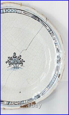 Antique French Blue and White Majolica Faience Crackle Decorative Plate
