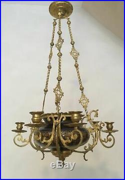 Antique French CHOISY LE ROI Faience Dragon gothic castle chandelier candles