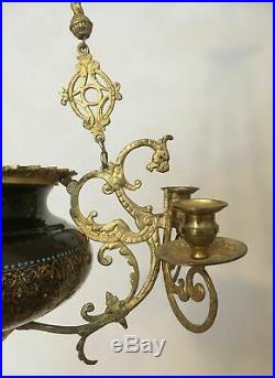 Antique French CHOISY LE ROI Faience Dragon gothic castle chandelier candles