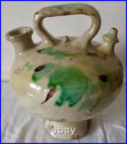 Antique French Confit Pottery Redware Faience Terracotta Marriage Pitcher Pot
