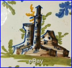 Antique French Continental Delft Faience Pottery PLate Castle Majolica Maiolica