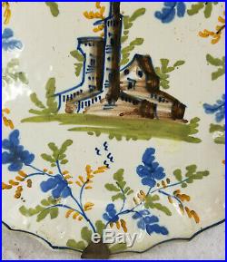 Antique French Continental Delft Faience Pottery PLate Castle Majolica Maiolica