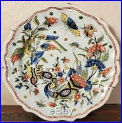 Antique French Cornucopia Faience Plate Rouen 18th 19th C Tin Glazed Majolica