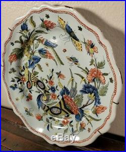 Antique French Cornucopia Faience Plate Rouen 18th 19th C Tin Glazed Majolica