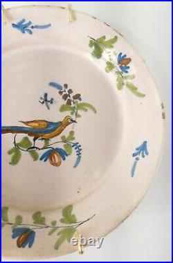 Antique French Delft Faience Dutch English Decorative Plate with Bird