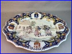 Antique French Desvres Faience Armorial Platter Fourmaintraux Quimper Rouen