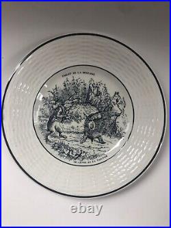 Antique French Fables Plates SET OF 4 Digoin Sarreguemines Transferware