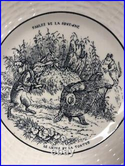 Antique French Fables Plates SET OF 4 Digoin Sarreguemines Transferware