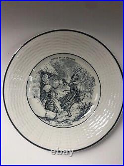 Antique French Fables Plates SET OF 4 Digoin Sarreguemines Transferware