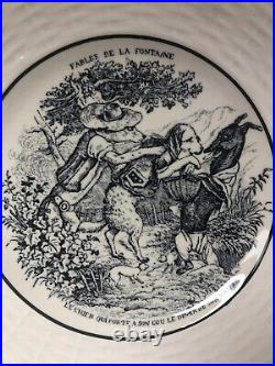 Antique French Fables Plates SET OF 4 Digoin Sarreguemines Transferware