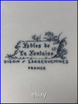 Antique French Fables Plates SET OF 4 Digoin Sarreguemines Transferware