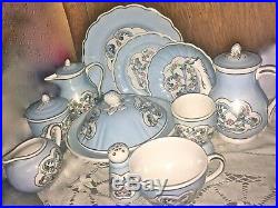 Antique French Faience 15 Breakfast Tea Set attrib. Veuve Perrin Pottery France