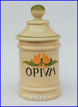 Antique French Faience Apothecary Opium Lidded Jar Albarello da Farmacia