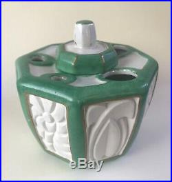 Antique French Faience Art Nouveau Inkwell Signed Aladin France Porcelain