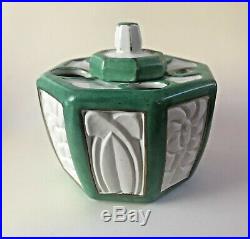 Antique French Faience Art Nouveau Inkwell Signed Aladin France Porcelain