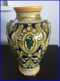 Antique French Faience Art Pottery Ceramic Vase With Fleur De Lis