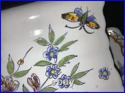 Antique French Faience Asparagus Server RARE Exc handpainted floral butterflies