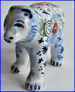 Antique French Faience Bear Figurine Figure Desvres Blue White 7cm tall c1910