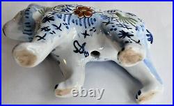 Antique French Faience Bear Figurine Figure Desvres Blue White 7cm tall c1910