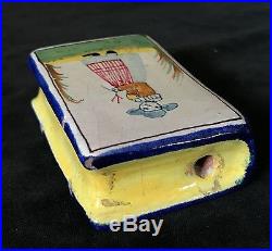 Antique French Faience CHAUFERRETTE, Rare Desvres Book shaped Hand Warmer c. 1880