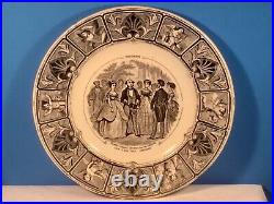 Antique French Faience Calendar Plate 1856, Black on White