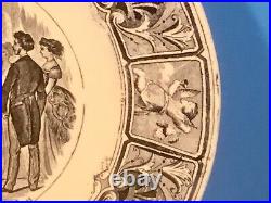 Antique French Faience Calendar Plate 1856, Black on White