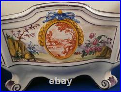 Antique French Faience Chinoiserie Scene Scenic Bough Bulb Flower Pot France