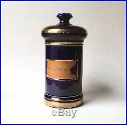 Antique French Faience Cobalt Blue Apothecary Jar, Keller & Guerin, Late 19th C