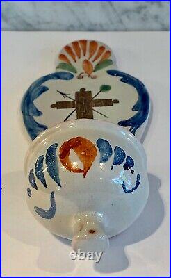Antique French Faience Cross Handpainted Benetier Holy Water Wall Font 19th C