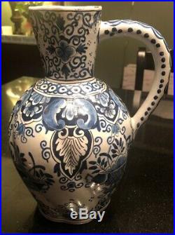 Antique French Faience Delft Blue And White pitcher 19th century Beautiful