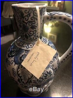 Antique French Faience Delft Blue And White pitcher 19th century Beautiful