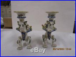 Antique French Faience Dragon Candelsticks