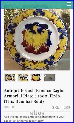Antique French Faience Eagle Armorial Plate c. 1900