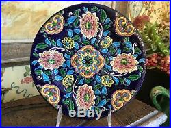 Antique French Faience Emaux De Longwy Porcelain Plate Hand Decorated