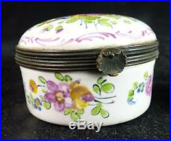 Antique French Faience Enamel Snuff Box Marseille Flowers