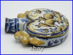 Antique French Faience Flask With Dog & Rabbits Polychrome