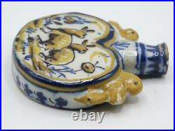 Antique French Faience Flask With Dog & Rabbits Polychrome