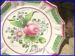 Antique French Faience Floral Hand Painted Dish Butter Pat c. 1800's