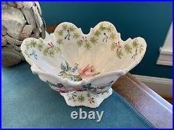 Antique French Faience Footed Bowl Hand Painted Flowers