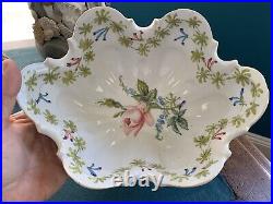Antique French Faience Footed Bowl Hand Painted Flowers