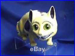 Antique French Faience Galle' Large 10 Long Whimsical Cat Nodder Chip Re-glued