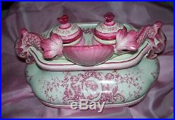 Antique French Faience Gien Inkwell with Amazing Dolphins circa 1900