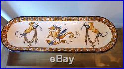 Antique French Faience Gien Pen Tray, Beautiful Grotesque Renaissance Beautiful