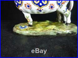 Antique French Faience Girl On Donkey Figure Figurine Quimper