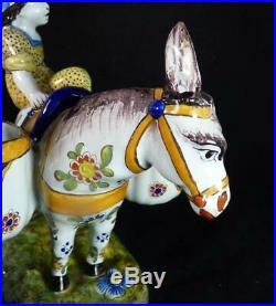Antique French Faience Girl On Donkey Figure Figurine Quimper