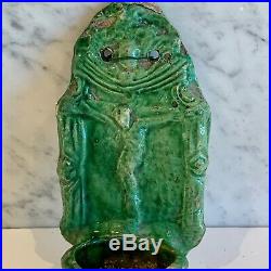 Antique French Faience Green Benetier Holy Water Wall Font 19th C
